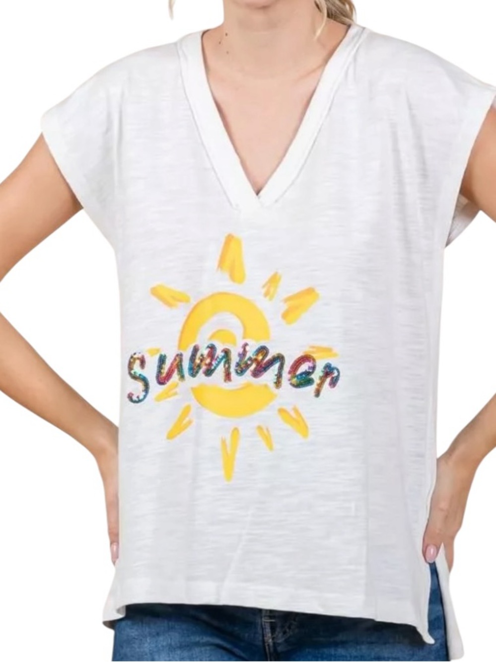Jodifl Cotton Embellished Sequin Graphic T-shirt